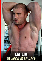 Emilio at Jock Men Live Muscle Bodybuilder Flexing Solo Jerkoff